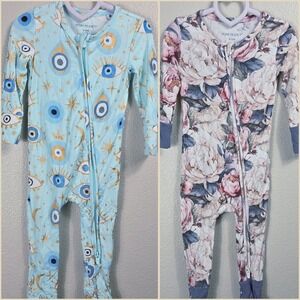 POSH PEANUT Bamboo Footie Pajama Bundle 6-12M Floral + Evil Eye Sleepers